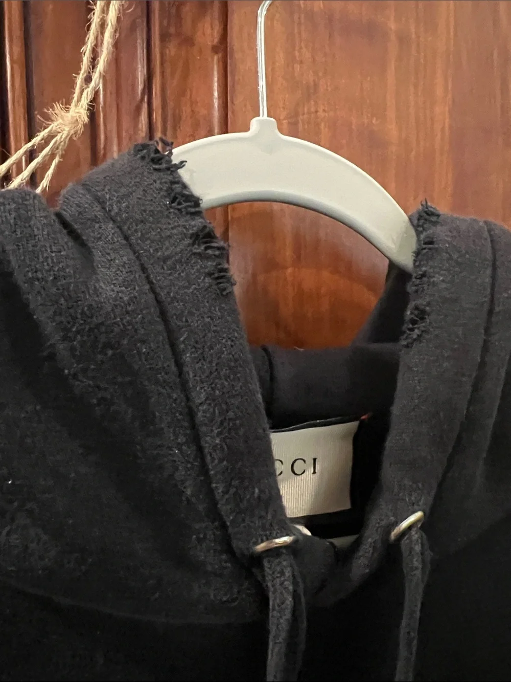 Gucci Black Hoodie with Green & Red Stripe and White Script